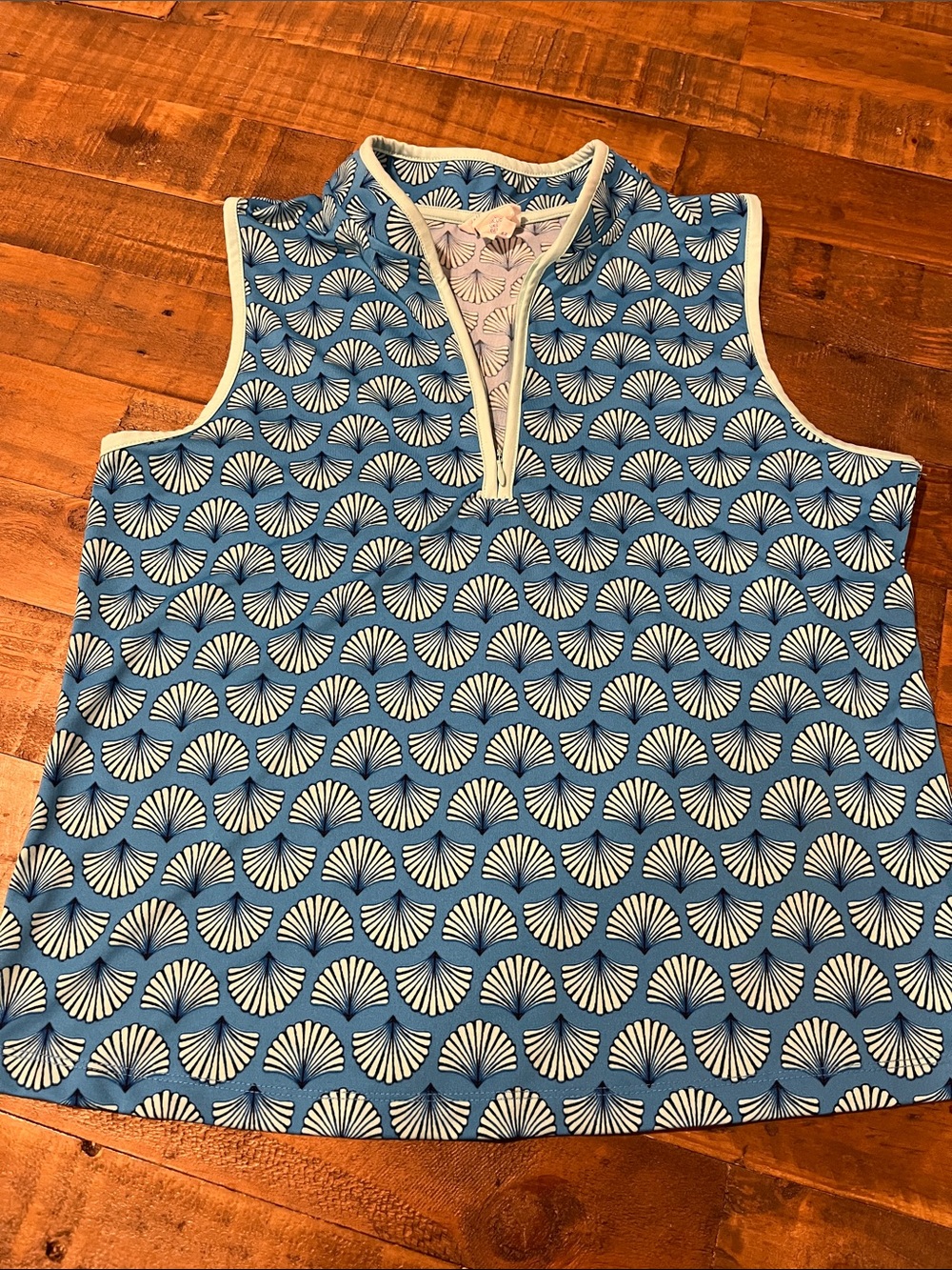 Sigrid Olsen Tennis ~ Golf Blue Fan-Print Sleeveless Tank ~ Women’s Lg - Picture 2 of 5